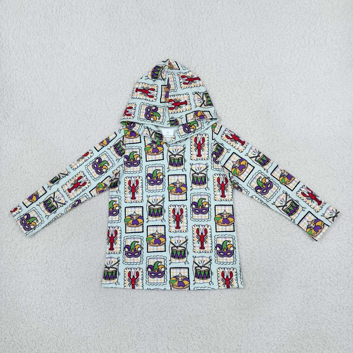 Baby Boys Long Sleeve Anchors Crayfishes Checked Mardigras Hoodies Top