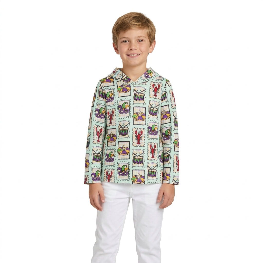 Baby Boys Long Sleeve Anchors Crayfishes Checked Mardigras Hoodies Top