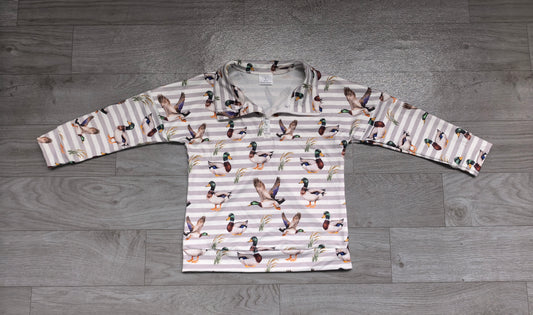 Baby Boys Long Sleeve Khaki Stripe Ducks Hunting Zip Pullovers Top Preorder