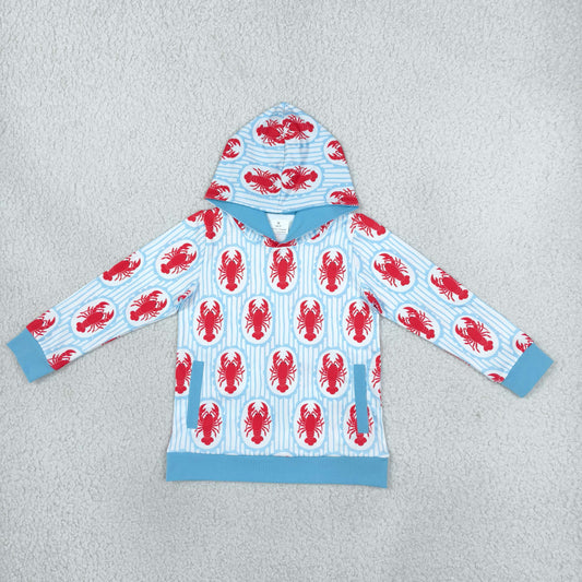 Baby Boys Long Sleeve Blue Stripe Crayfishes Pockets Hoodies Top