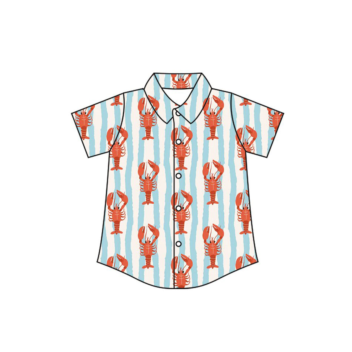 Baby Boys Short Sleeve Blue Stripe Crayfishes Button Shirts Top Preorder