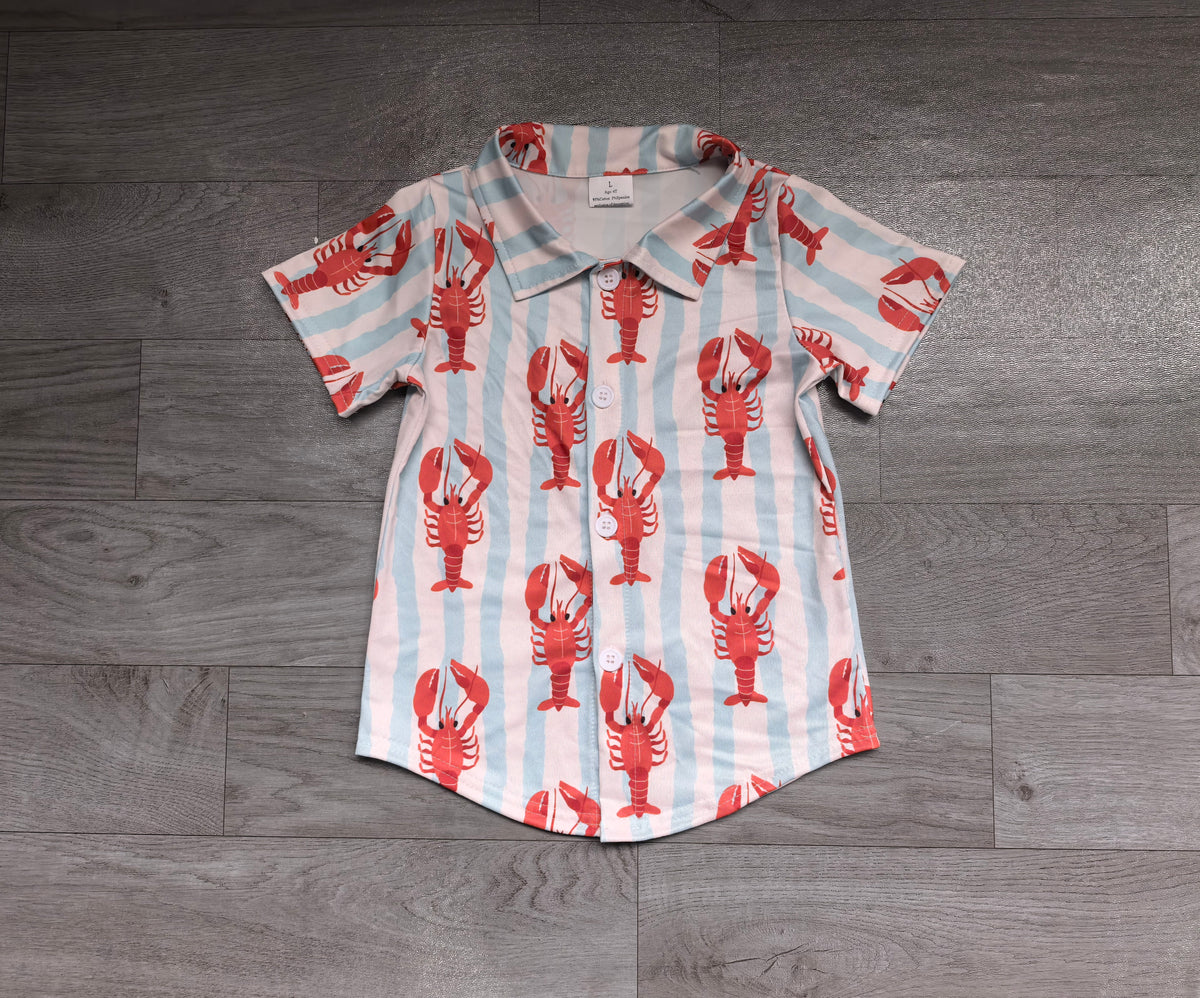 Baby Boys Short Sleeve Blue Stripe Crayfishes Button Shirts Top Preorder