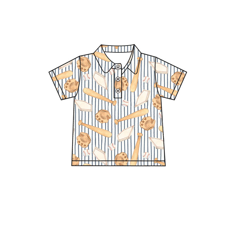 Baby Boys Baseballs Stripe Team Button Polo Shirts Top Preorder