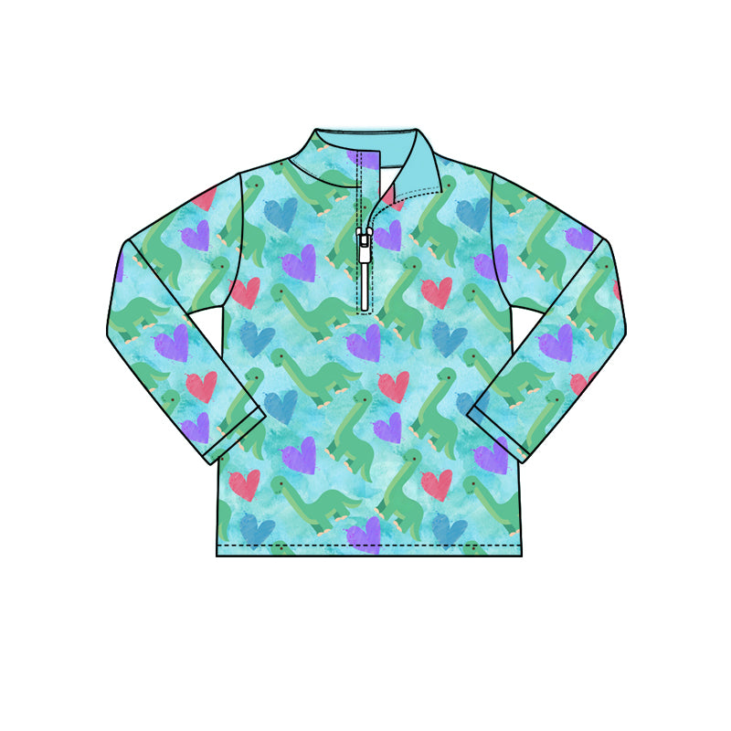 Baby Boys Colorful Hearts Dinosaurs Valentines Zip Pullovers Top Preorder
