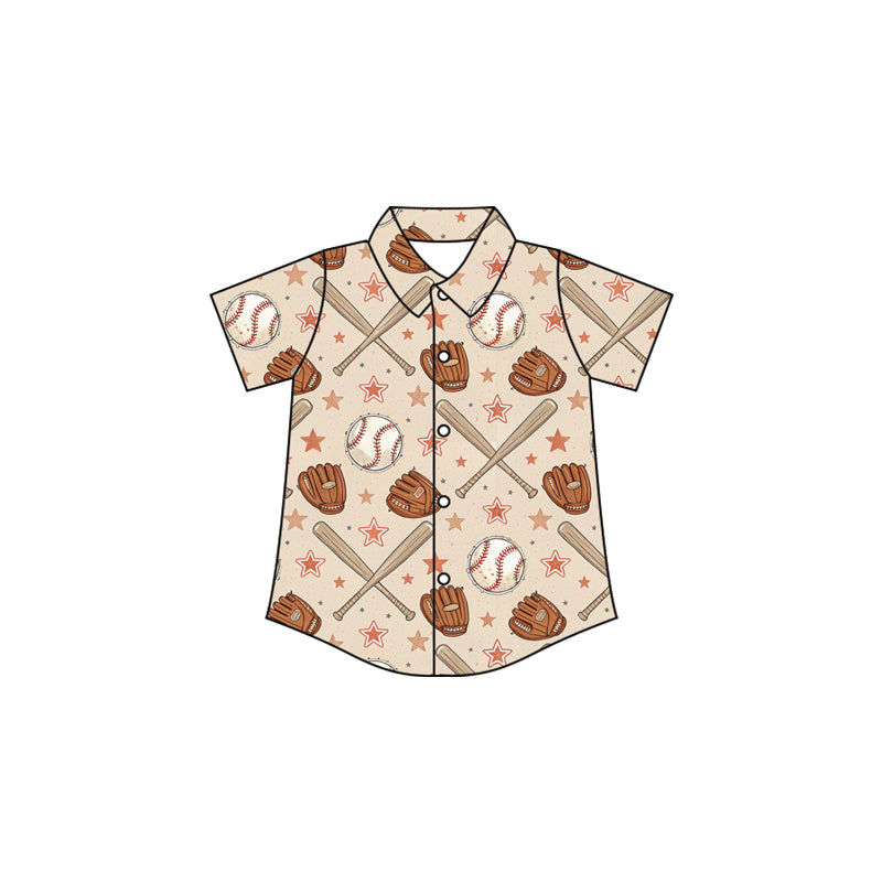 Baby Boys Short Sleeve Baseballs Stars Team Button Shirts Top Preorder