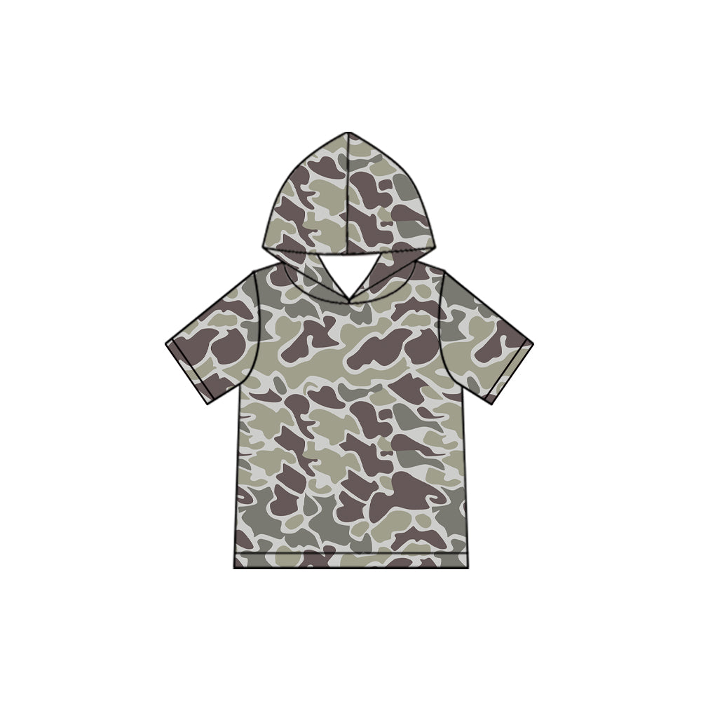 Baby Boys Short Sleeve Grey Camo Hoodie Top Preorder