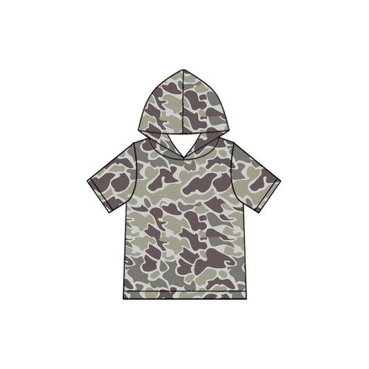 Baby Boys Short Sleeve Grey Camo Hoodie Top Preorder