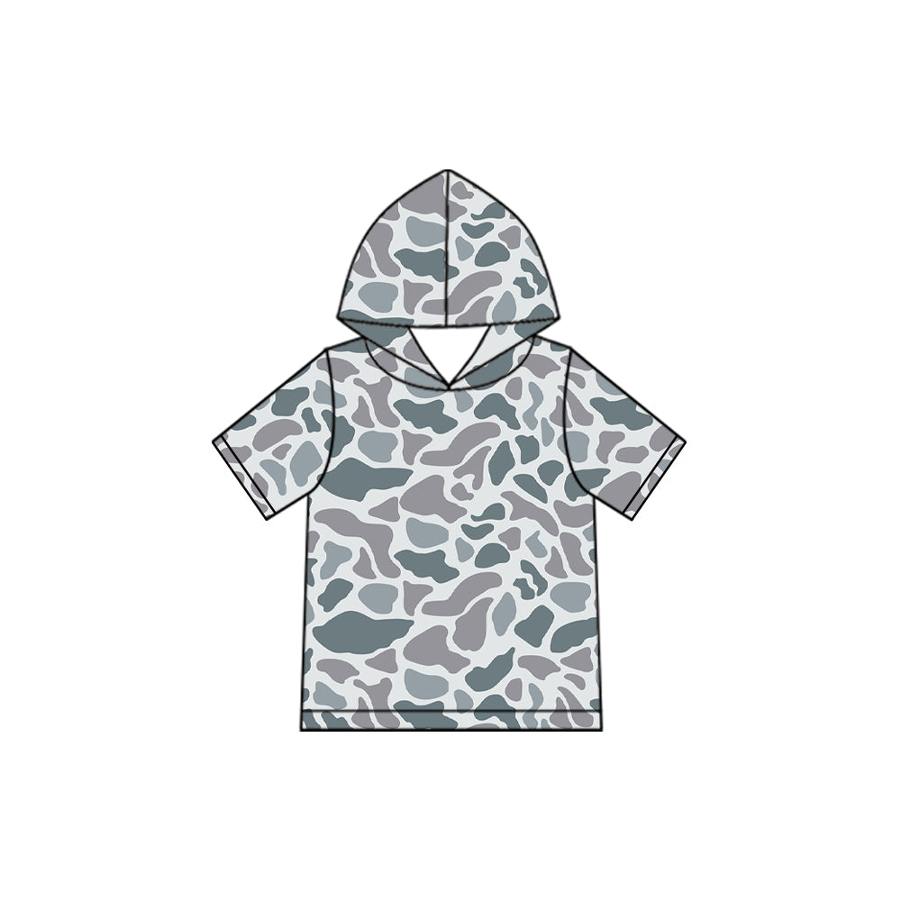 Baby Boys Short Sleeve Light Grey Camo Hoodie Top Preorder