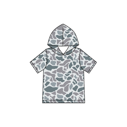 Baby Boys Short Sleeve Light Grey Camo Hoodie Top Preorder