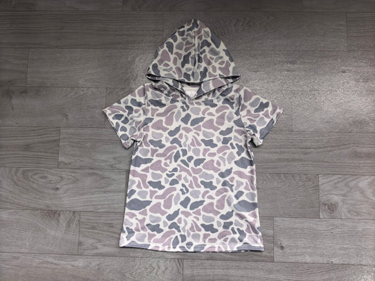 Baby Boys Short Sleeve Light Grey Camo Hoodie Top Preorder