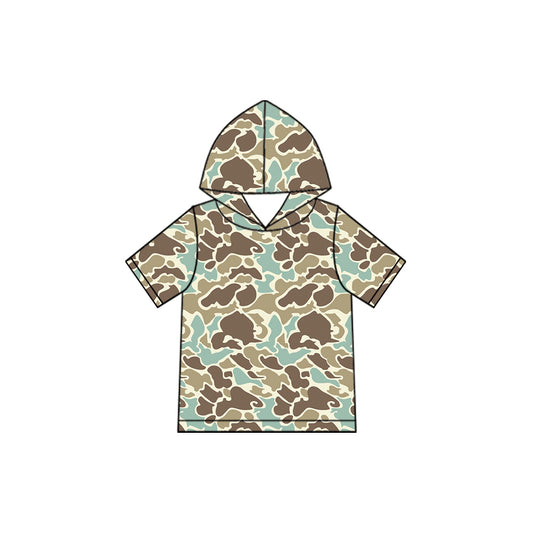 Baby Boys Short Sleeve Green Camo Hoodie Top Preorder
