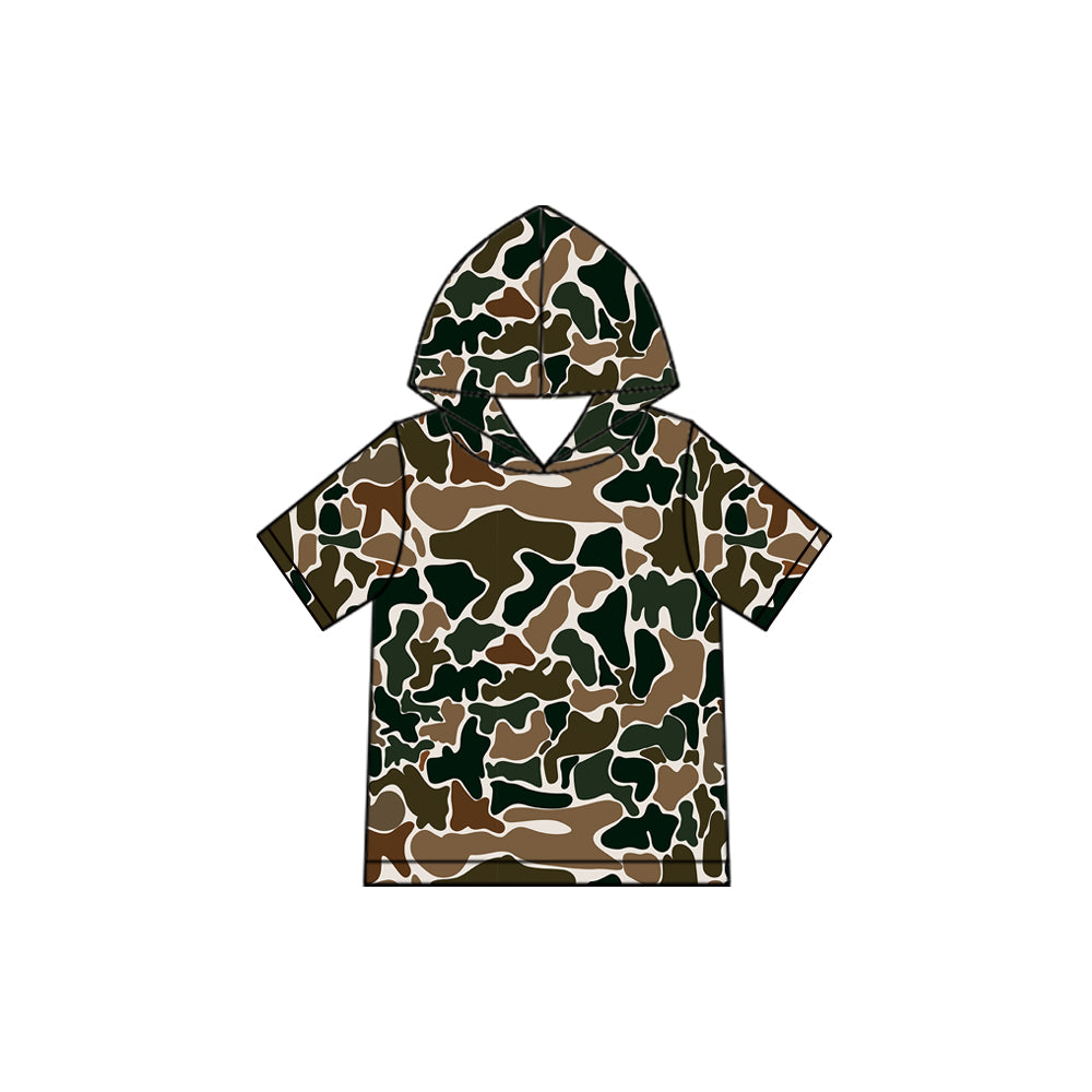 Baby Boys Short Sleeve Dark Brown Camo Hoodie Top Preorder