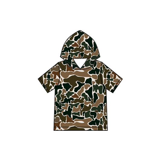 Baby Boys Short Sleeve Dark Brown Camo Hoodie Top Preorder