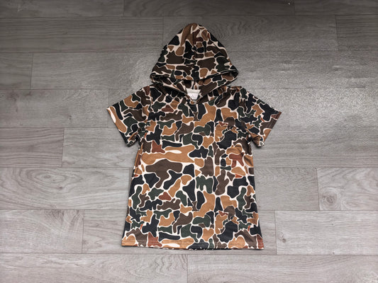 Baby Boys Short Sleeve Dark Brown Camo Hoodie Top Preorder