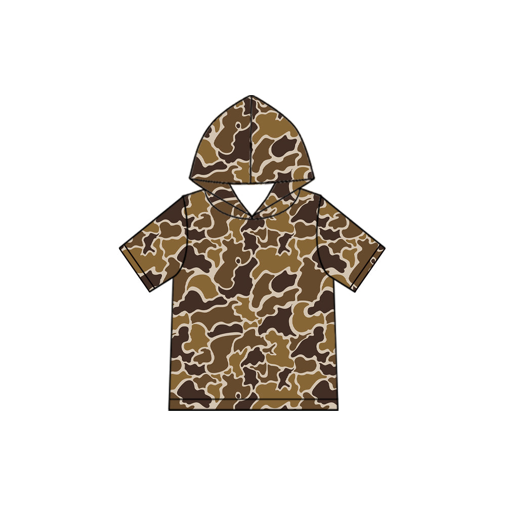 Baby Boys Short Sleeve Brown Camo Hoodie Top Preorder