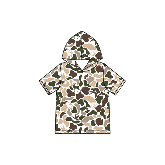 Baby Boys Short Sleeve Dogs Ducks Deer Camo Hunting Hoodie Top Preorder