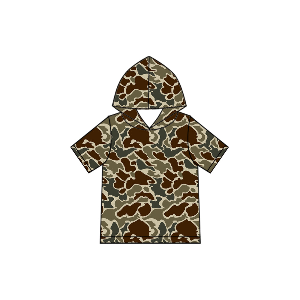 Baby Boys Short Sleeve Dark Khaki Camo Hoodie Top Preorder
