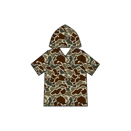 Baby Boys Short Sleeve Dark Khaki Camo Hoodie Top Preorder