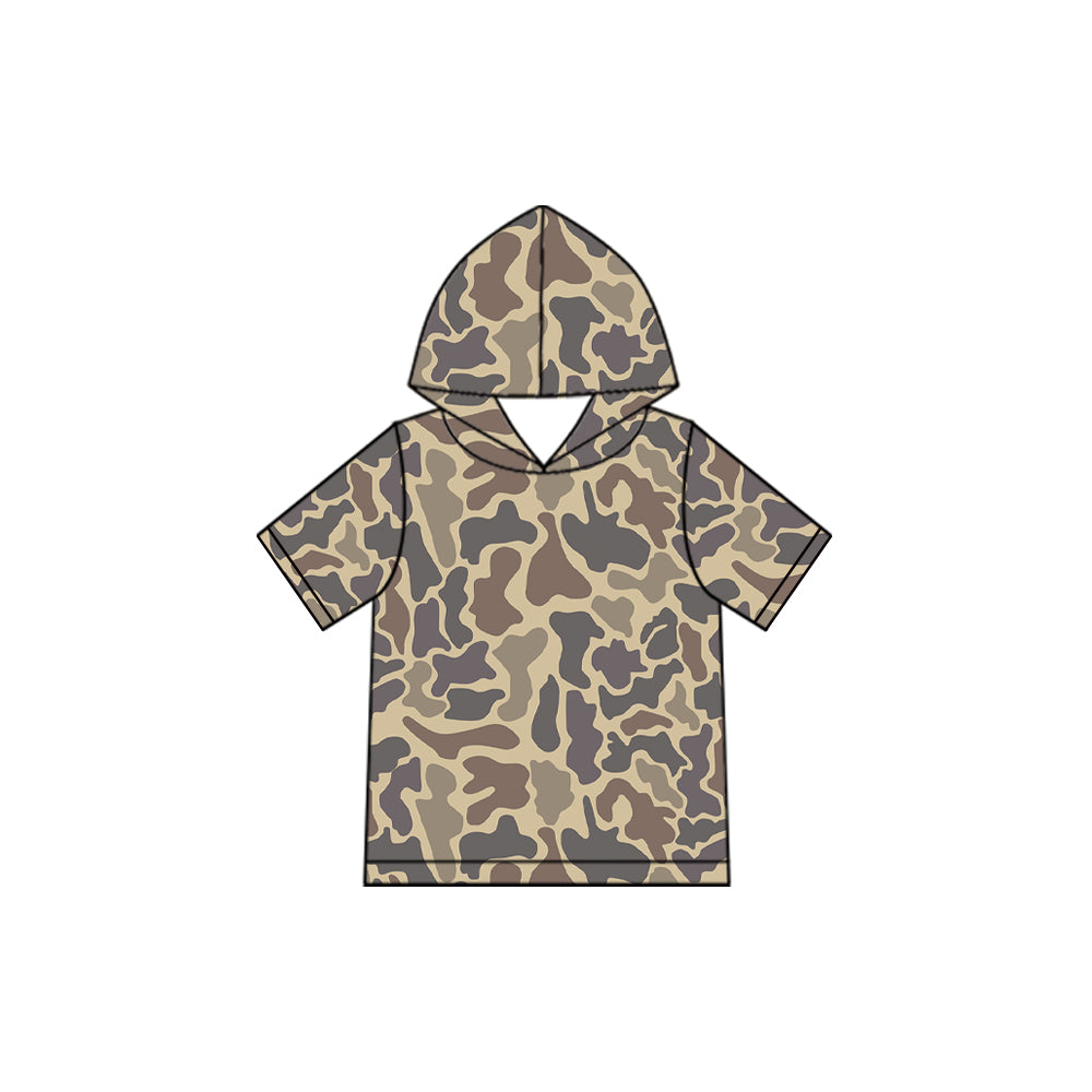 Baby Boys Short Sleeve Grey Khaki Camo Hoodie Top Preorder