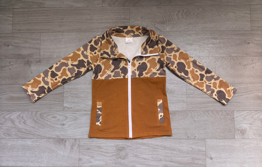 Baby Boys Brown Camouflage Pockets Zip Jackets Top Preorder