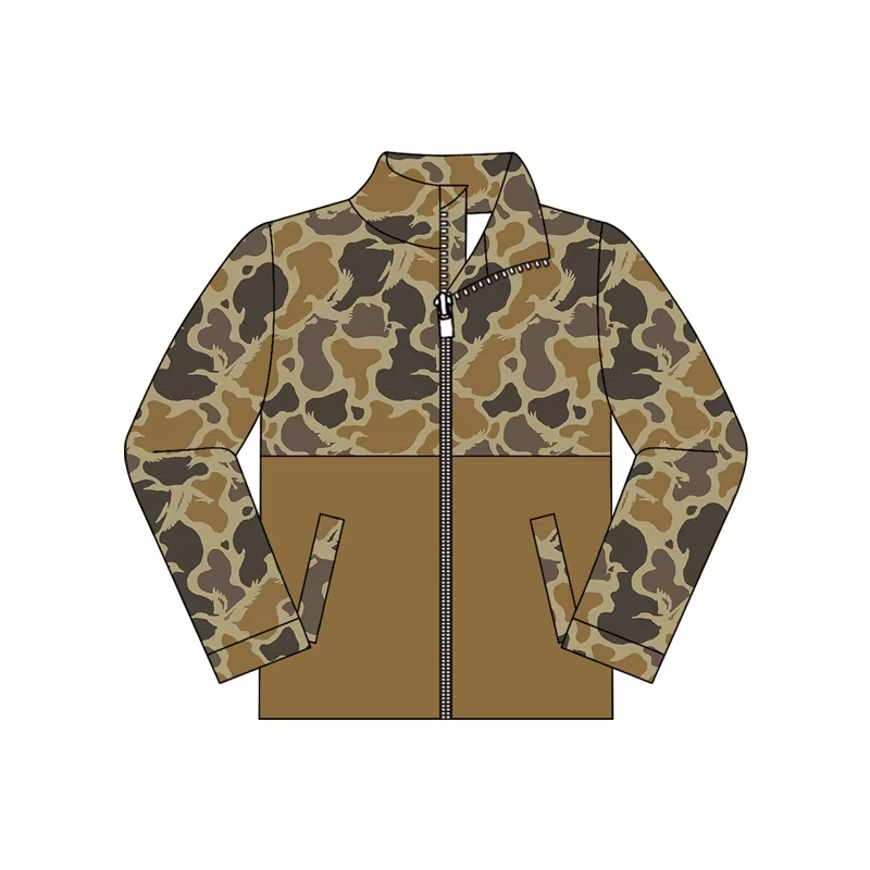 Preorder moq 5 Baby Boys Brown Camouflage Pockets Zip Jackets Tops
