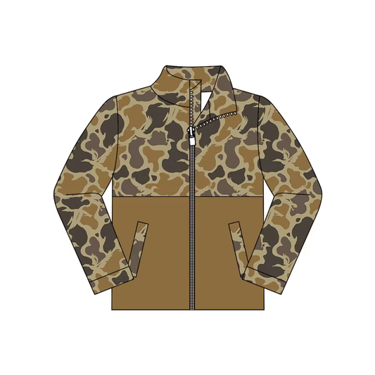 Baby Boys Brown Camouflage Pockets Zip Jackets Top Preorder