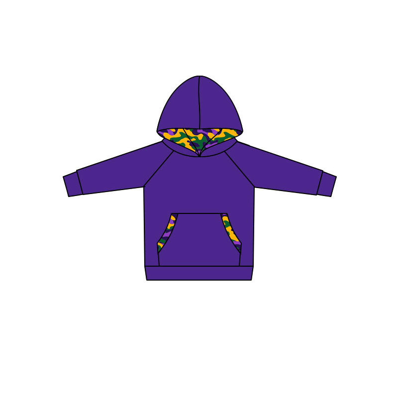Preorder moq 5 Baby Boys Mardigras Camo Purple Pockets Hoodies Top