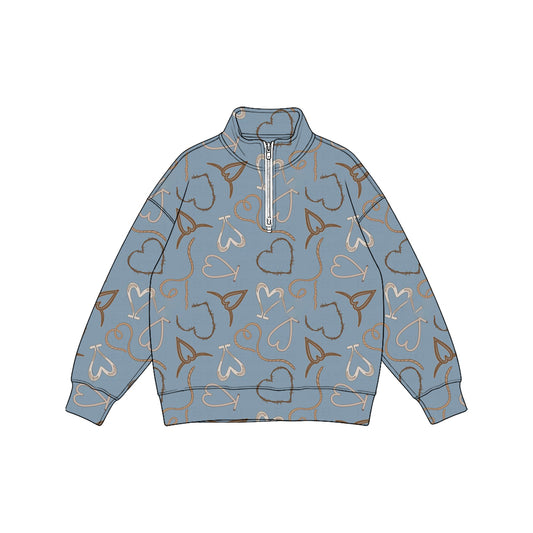 Preorder moq 5 Baby Boys Long Sleeve Hearts Zip Pullovers Top