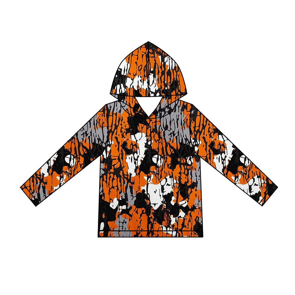 Preorder moq 5 Baby Boys Long Sleeve Orange Black Camo Hoodies Top