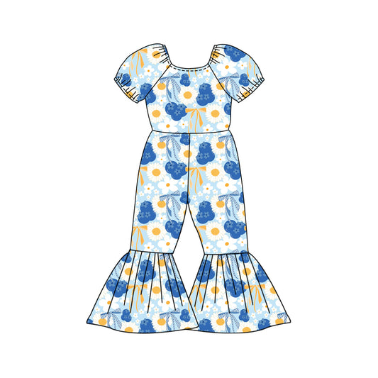 Preorder (moq 5)Baby Girls Daisy Flowers Blueberry Bell Bottom Pant Jumpsuits