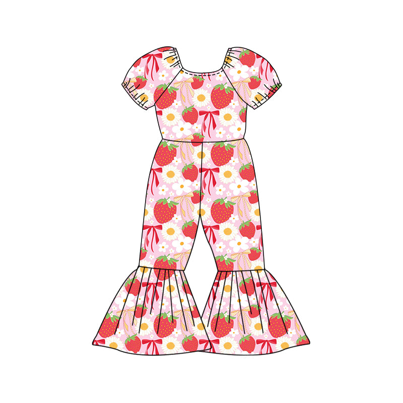 Preorder (moq 5)Baby Girls Daisy Flowers Strawberry Bell Bottom Pant Jumpsuits