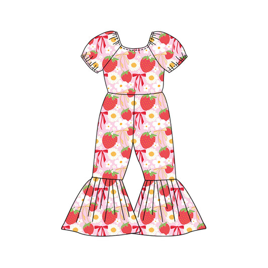 Preorder (moq 5)Baby Girls Daisy Flowers Strawberry Bell Bottom Pant Jumpsuits