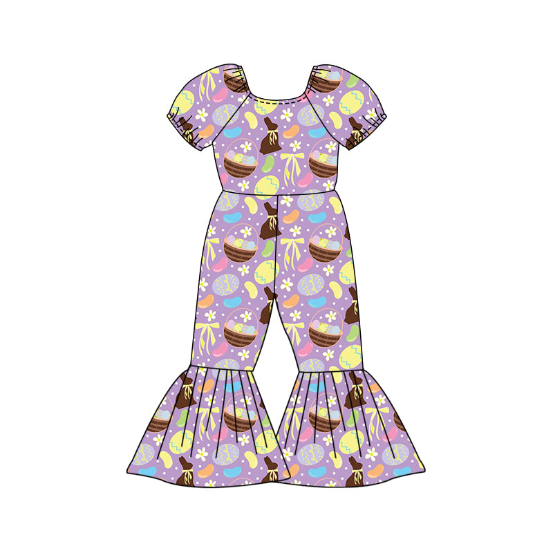 Preorder (moq 5)Baby Girls Flowers Rabbits Eggs Easter Bell Bottom Pant Jumpsuits
