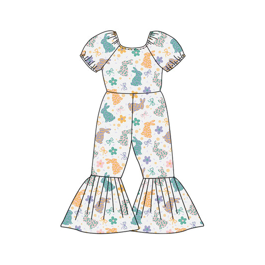 Preorder (moq 5)Baby Girls Flowers Rabbits Eggs Easter Bell Bottom Pant Jumpsuits