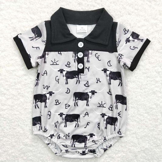 Baby Boys Cow Western Black Short Sleeve Rompers