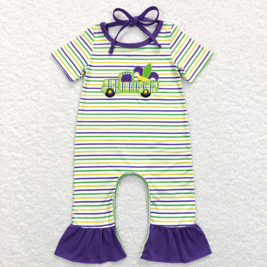 Baby Girls Mardi Gras Tractor Short Sleeve Rompers