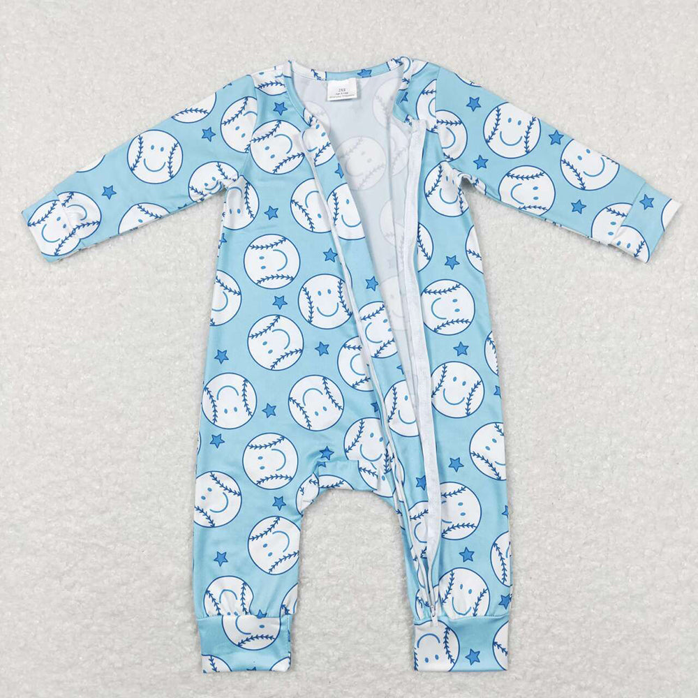 Baby Infant Boys Baseball Blue Zip Rompers