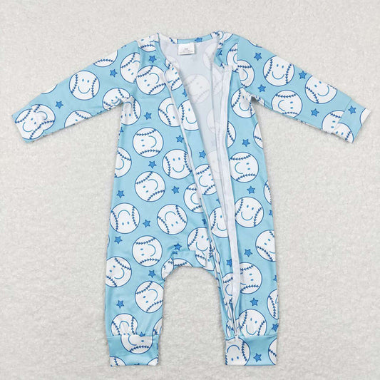 Baby Infant Boys Baseball Blue Zip Rompers