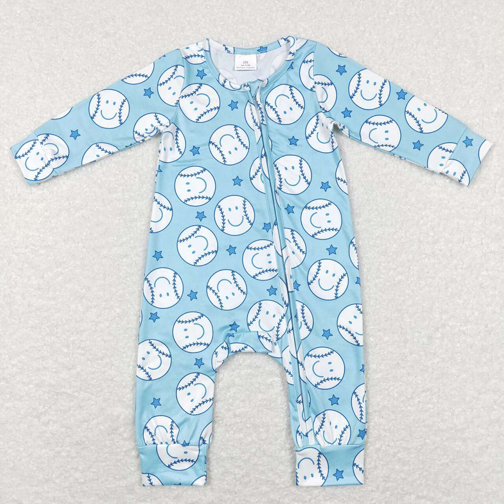 Baby Infant Boys Baseball Blue Zip Rompers