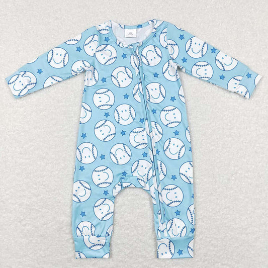 Baby Infant Boys Baseball Blue Zip Rompers