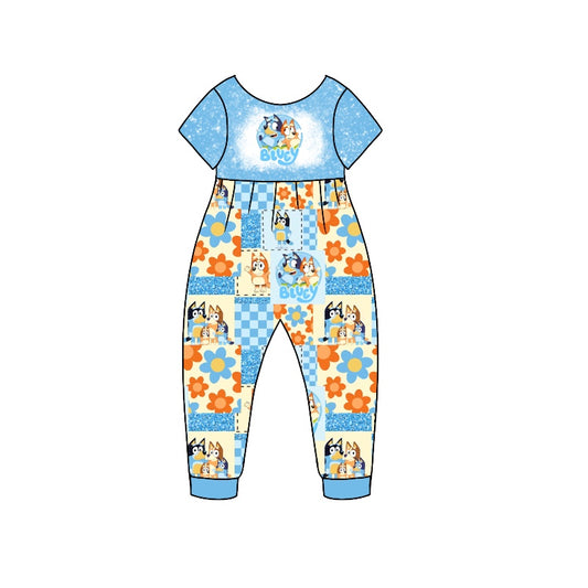 Baby Girls Cartoon Blue Dog Short Sleeve Jumpsuits preorder(moq 5)