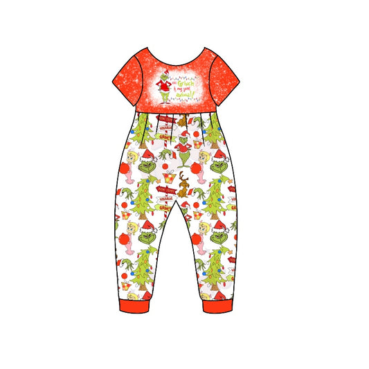 Baby Girls Christmas Green Face Short Sleeve Jumpsuits preorder(moq 5)