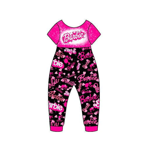 Baby Girls Pink Black Doll Short Sleeve Jumpsuits preorder(moq 5)