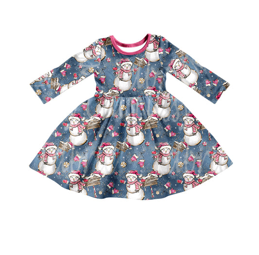 Baby Girls Christmas Snowman Long Sleeve Dresses preorder(moq 5)