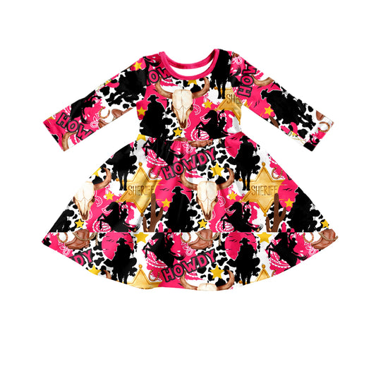 Baby Girls Howdy Cow Long Sleeve Dresses preorder(moq 5)