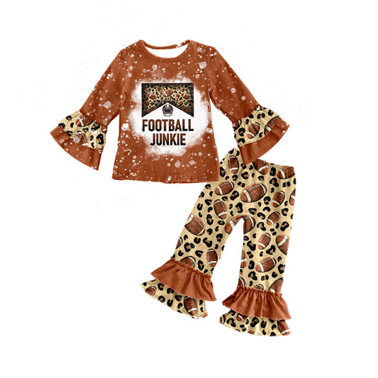 Baby Girls Fall Football Leopard Ruffle Shirt Pants Clothes Sets preorder(moq 5)