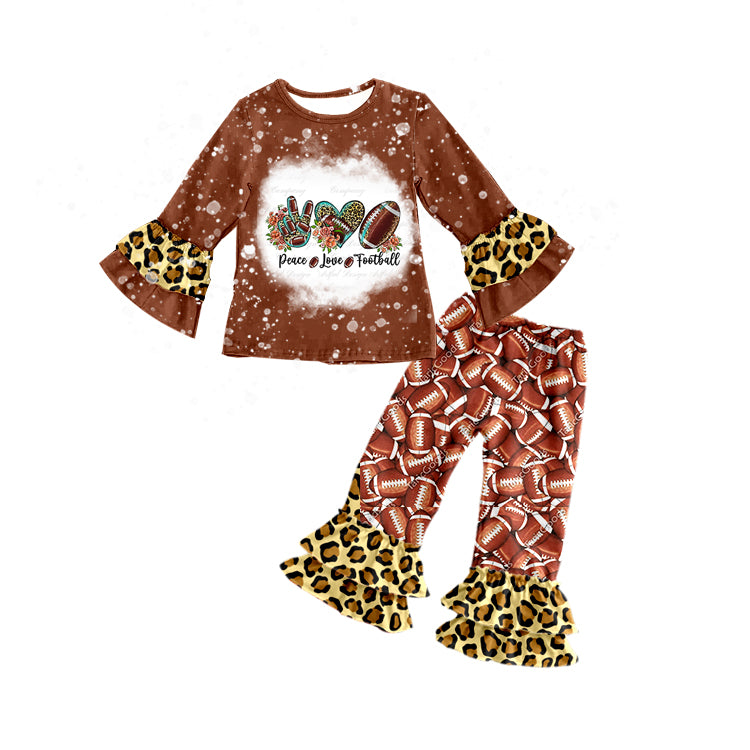 Baby Girls Love Football Leopard Ruffle Shirt Pants Clothes Sets preorder(moq 5)