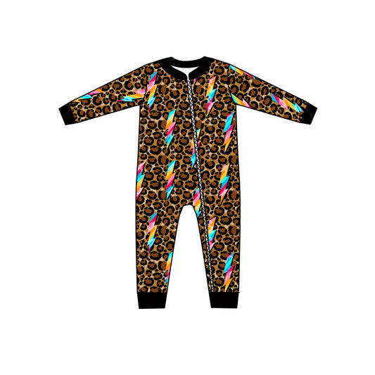 Baby Girls Western Leopard Thunder Long Sleeve Zip Rompers preorder(moq 5)