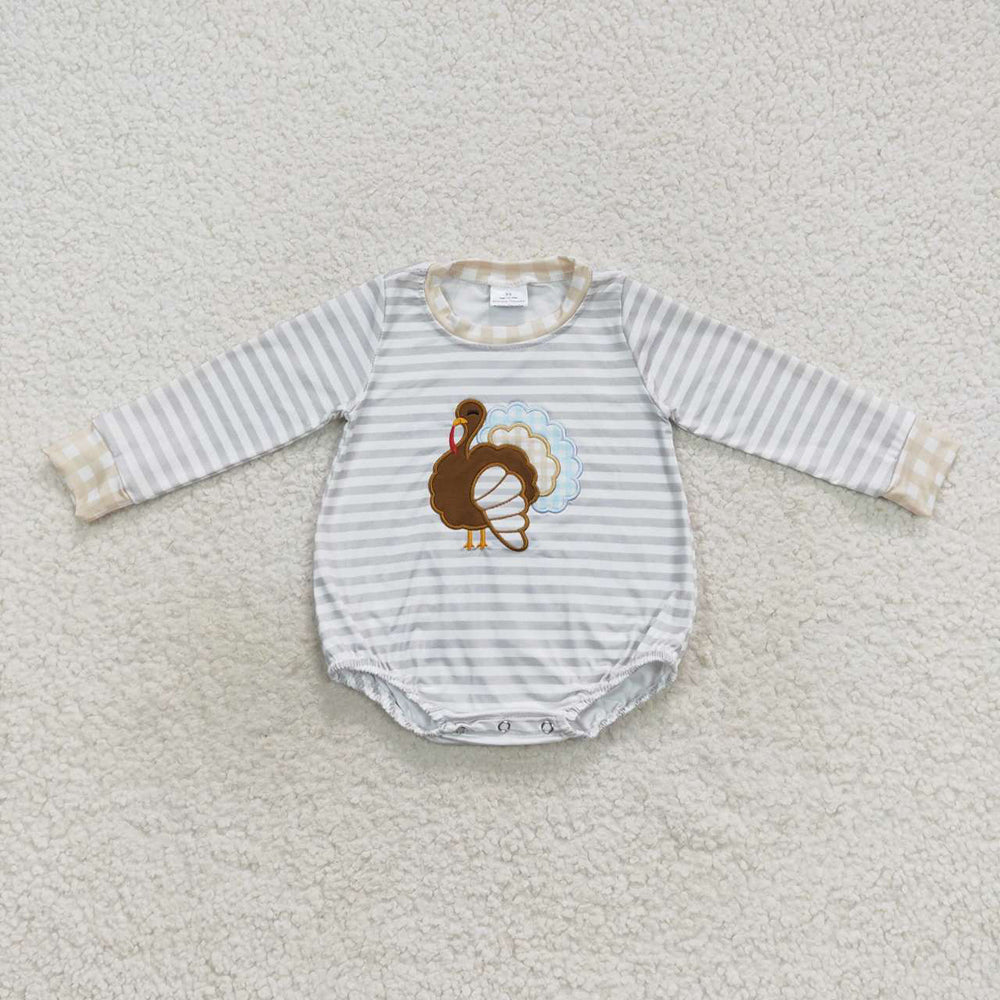 Baby Boys Grey Thanksgiving Turkey Rompers