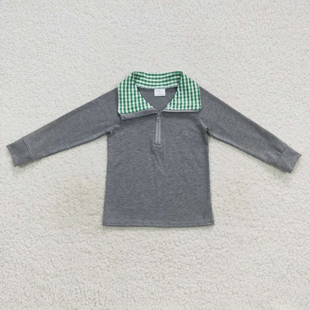 Baby Boys Green Plaid Long Sleeve Pullover Tee Shirt Tops